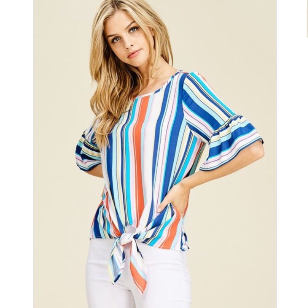 LAST! Beach striped front tie top - Picture 3 of 6